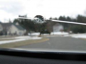 Windshield chipped by a rock